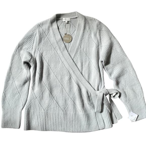 Apricot 1X Curve Wrap Sweater | Light Grey, Tie-Waist, Soft Knit, NWT - Picture 15 of 16